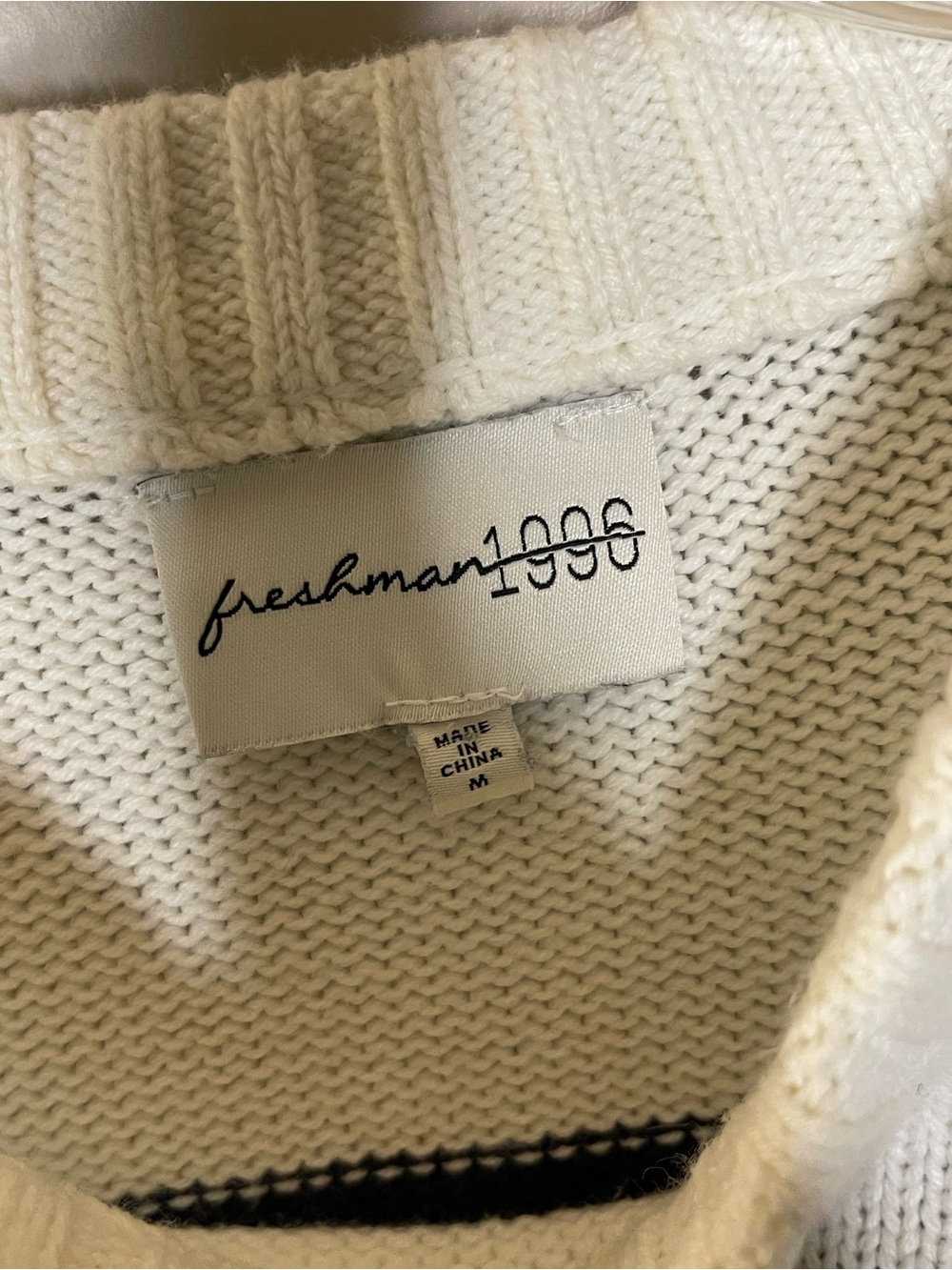 Freshman White Striped Crewneck Sweater with Red Strawberry Sz M - Picture 4 of 5